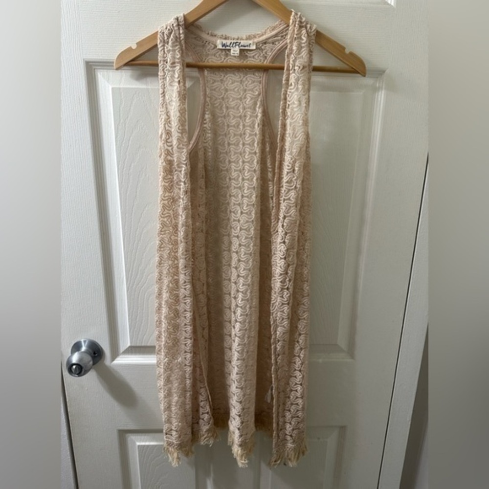 Wallflower Beige Lace Fringe Vest